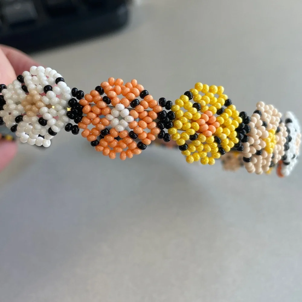 Beaded Flower Floral Headband in White, Yellow & Peach